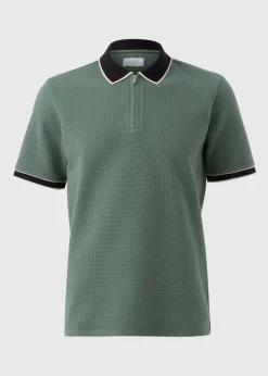 Green Smart Waffle Zip Polo Shirt