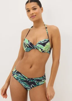 Green Tropical Leaf Print Bikini Bottoms