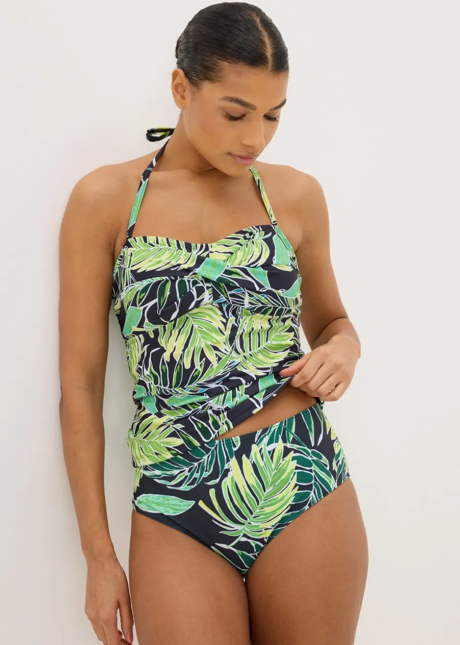 Green Tropical Leaf Print High Waisted Bikini Bottoms