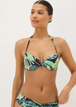 Green Tropical Leaf Print Underwired Bikini Top