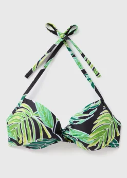 Green Tropical Leaf Print Underwired Bikini Top