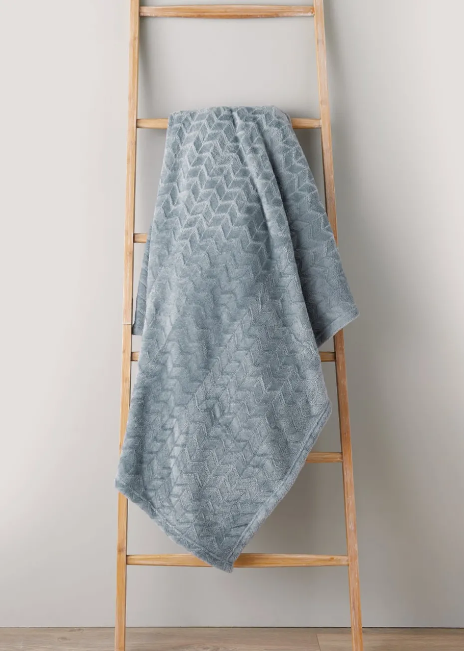 Grey Embossed Fleece Throw