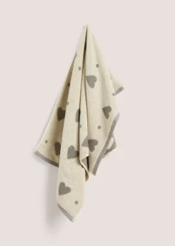 Grey Heart Jacquard Towel