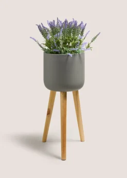 Grey Metal Wood Leg Planter