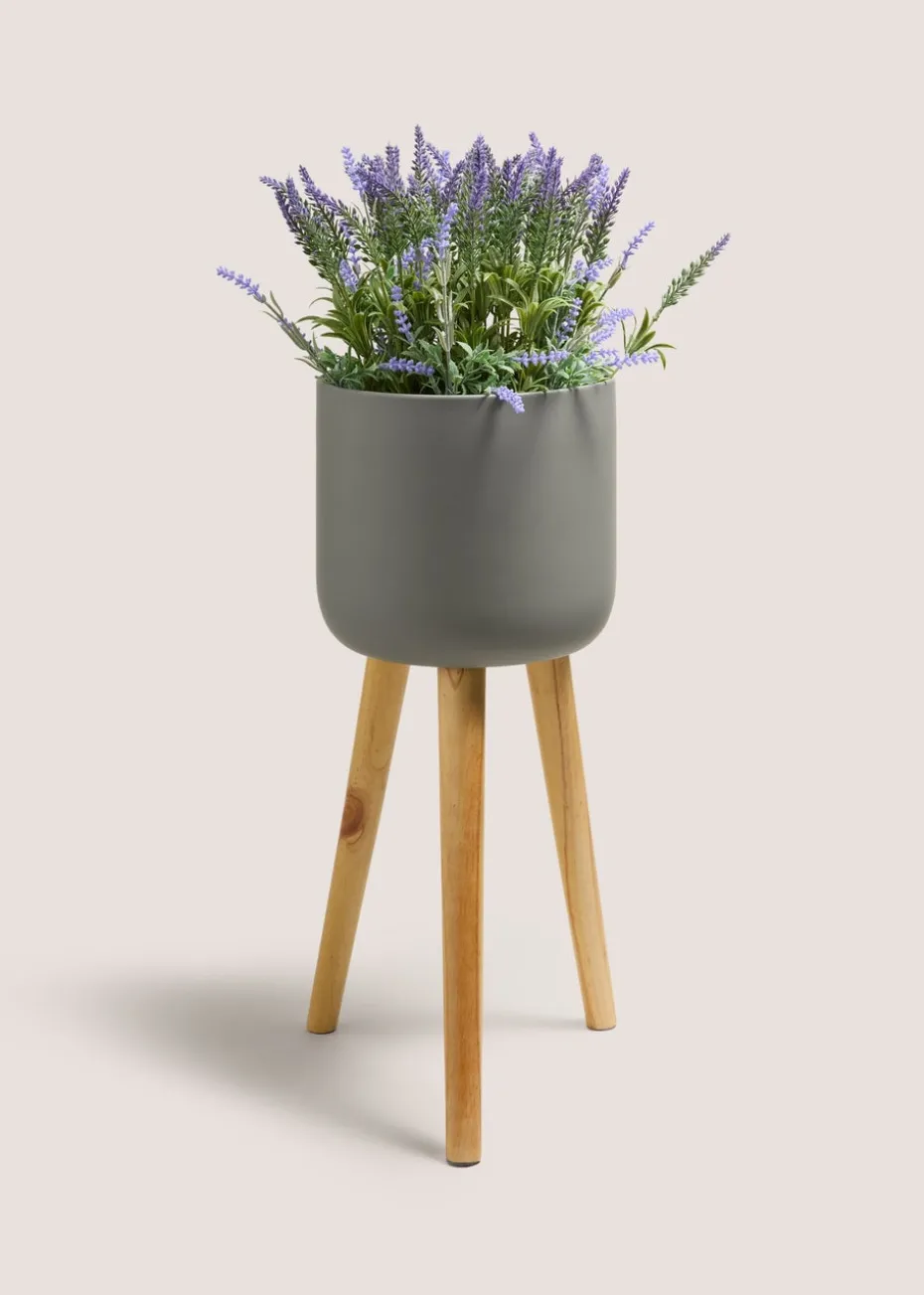 Grey Metal Wood Leg Planter
