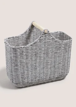 Grey Plastic Woven Toilet Roll Basket