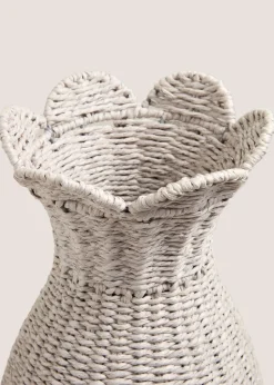 Grey Scallop Edge Woven Vase