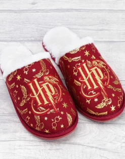 Harry Potter Girls Red Logo Mule Slippers (12 Younger - 5 Older)