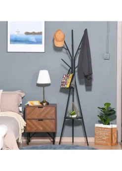 HOMCOM Black Free Standing Coat Rack (45cm x 45cm x 180cm)