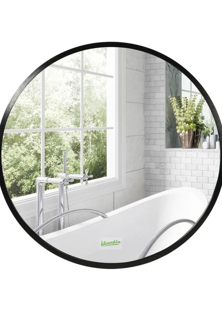 HOMCOM Black Kleankin Round Bathroom Mirror (40cm x 2cm x 40cm)