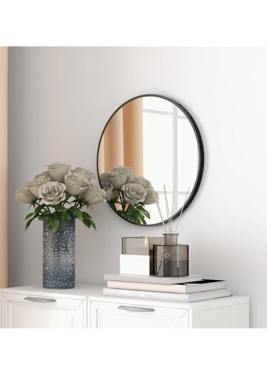 HOMCOM Black Kleankin Round Bathroom Mirror (40cm x 2cm x 40cm)