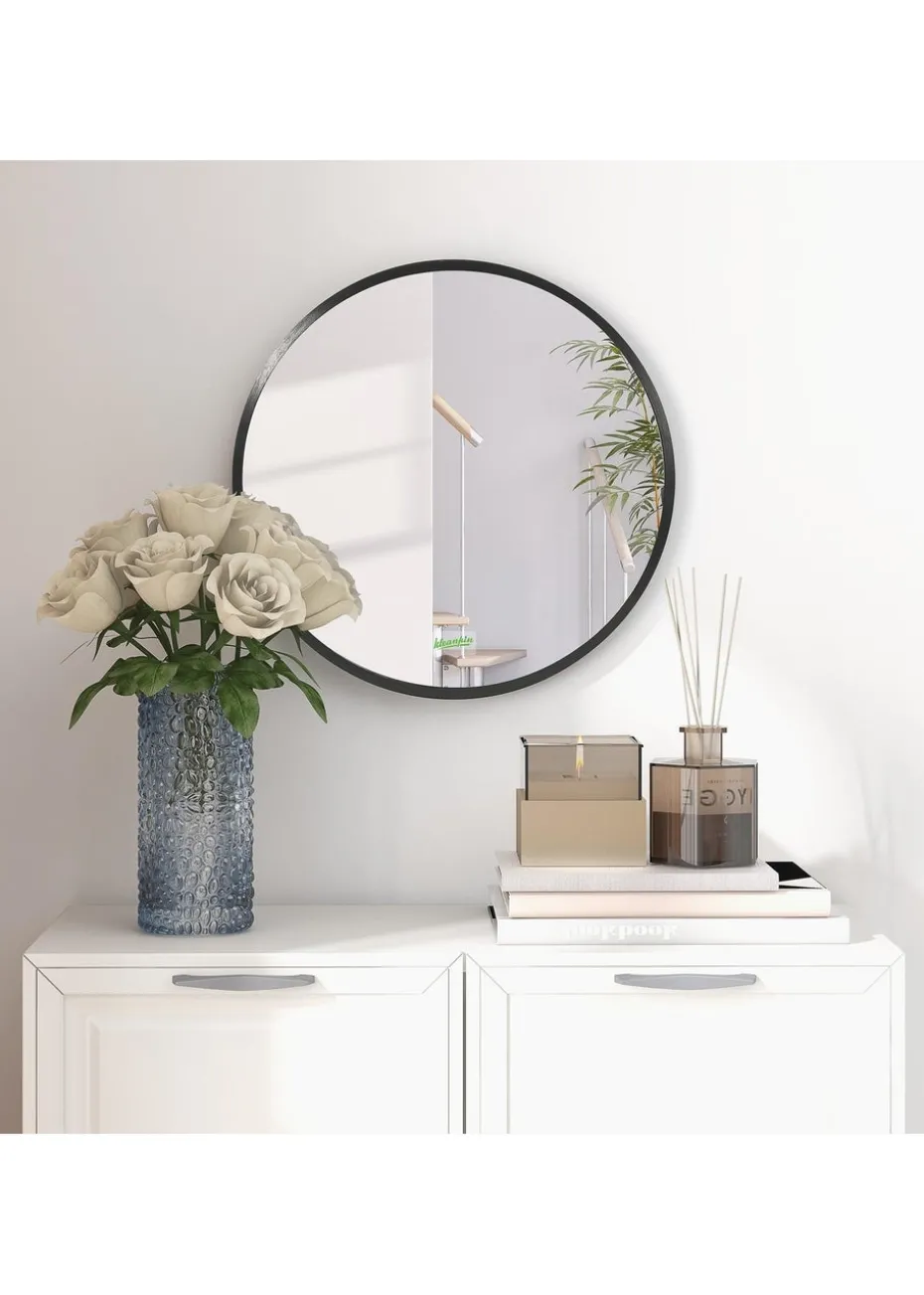 HOMCOM Black Kleankin Round Bathroom Mirror (40cm x 2cm x 40cm)