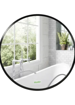 HOMCOM Black Kleankin Round Bathroom Mirror (40cm x 2cm x 40cm)