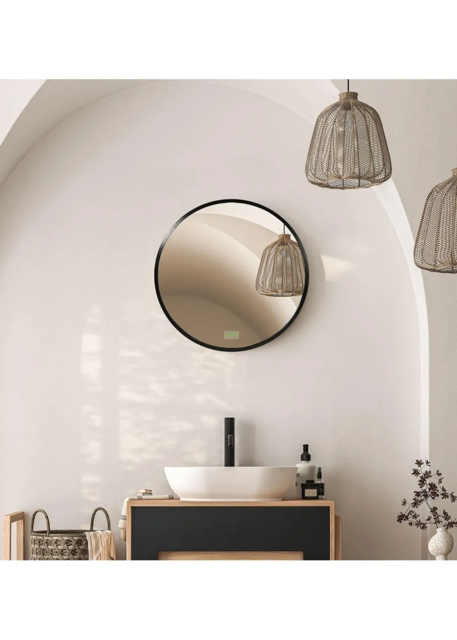 HOMCOM Black Kleankin Round Bathroom Mirror (40cm x 2cm x 40cm)