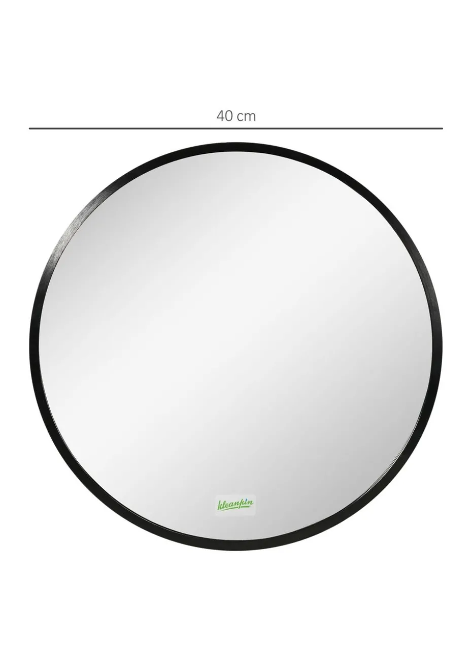 HOMCOM Black Kleankin Round Bathroom Mirror (40cm x 2cm x 40cm)