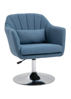 HOMCOM Blue Stylish Retro Linen Swivel Tub Chair (60cm x 60cm x 91cm)