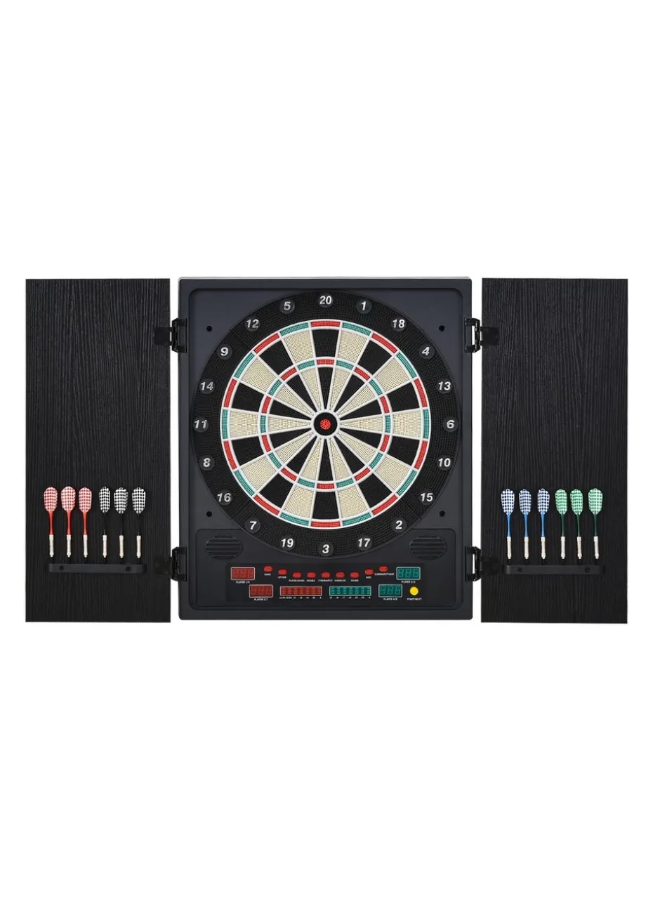 HOMCOM Electronic Dartboard In Case LED Scoreboard w/ 12 Darts 30 Heads Cabinet