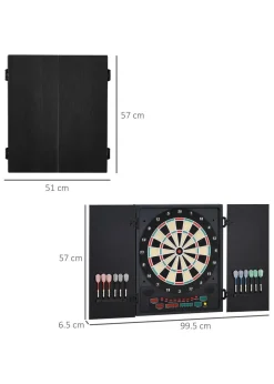 HOMCOM Electronic Dartboard In Case LED Scoreboard w/ 12 Darts 30 Heads Cabinet