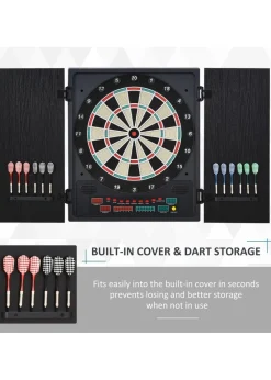 HOMCOM Electronic Dartboard In Case LED Scoreboard w/ 12 Darts 30 Heads Cabinet