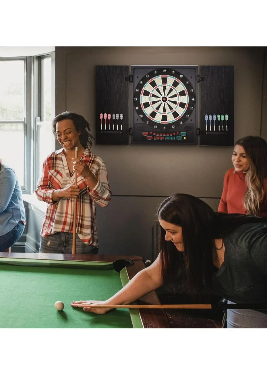 HOMCOM Electronic Dartboard In Case LED Scoreboard w/ 12 Darts 30 Heads Cabinet