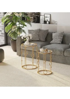 HOMCOM Gold Nesting Coffee Table Set of 2 (41cm x 41cm x 57cm)