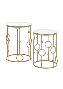 HOMCOM Gold Nesting Coffee Table Set of 2 (41cm x 41cm x 57cm)