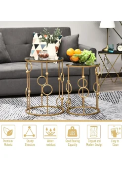 HOMCOM Gold Nesting Coffee Table Set of 2 (41cm x 41cm x 57cm)