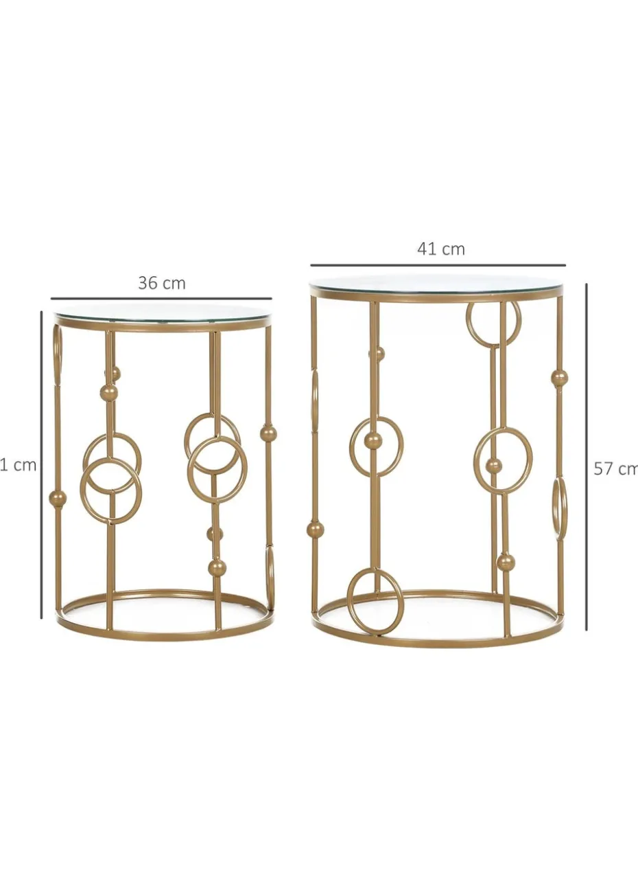 HOMCOM Gold Nesting Coffee Table Set of 2 (41cm x 41cm x 57cm)