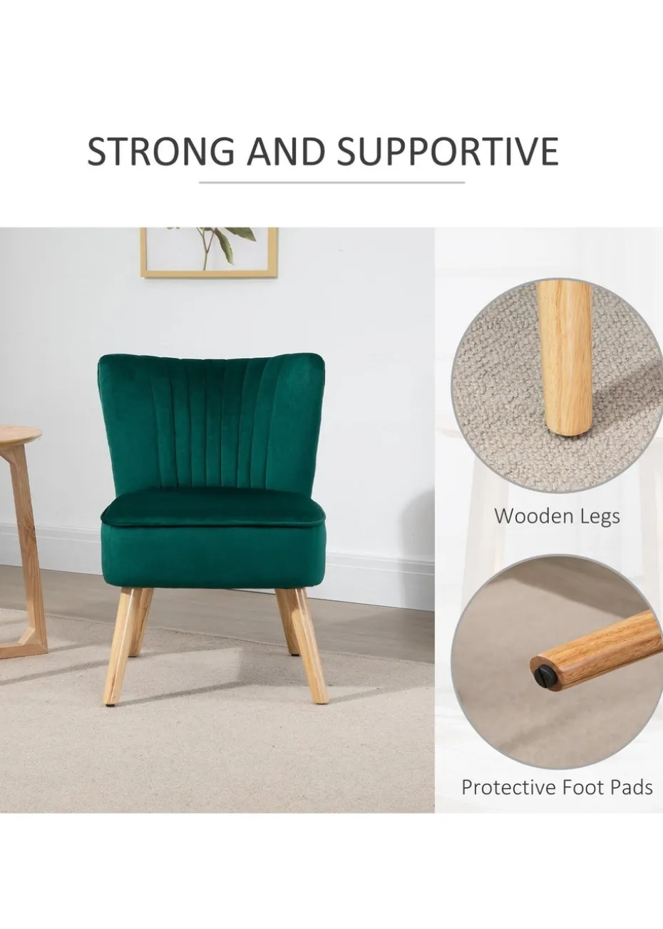 HOMCOM Green Velvet Accent Chair Occasional Tub (57cm x 68cm x 76cm)