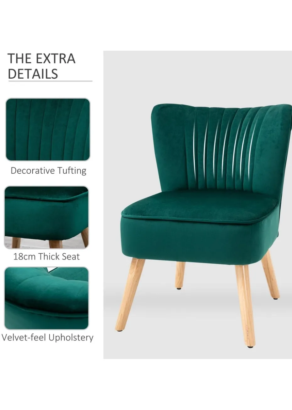 HOMCOM Green Velvet Accent Chair Occasional Tub (57cm x 68cm x 76cm)