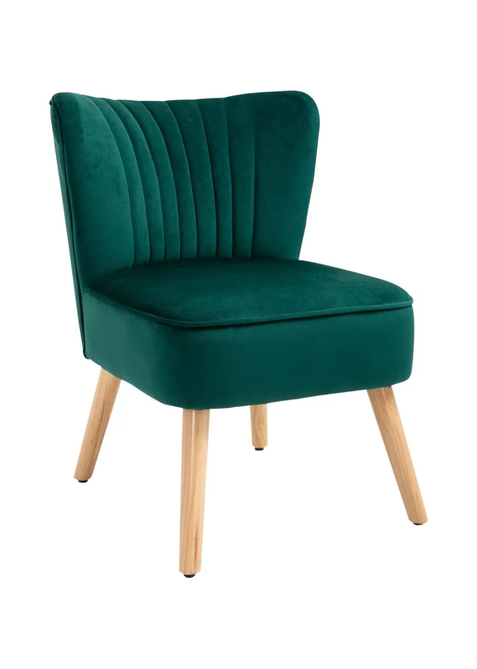 HOMCOM Green Velvet Accent Chair Occasional Tub (57cm x 68cm x 76cm)