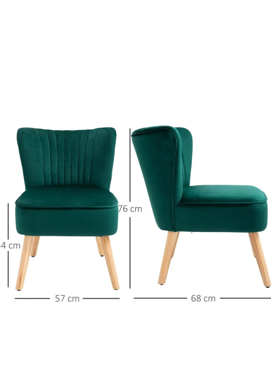 HOMCOM Green Velvet Accent Chair Occasional Tub (57cm x 68cm x 76cm)