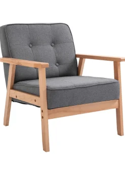 HOMCOM Grey Accent Chair Linen Armchair with Armrests (65cm x 69cm x 78cm)