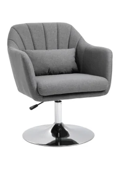 HOMCOM Grey Stylish Retro Linen Swivel Tub Chair (60cm x 60cm x 91cm)