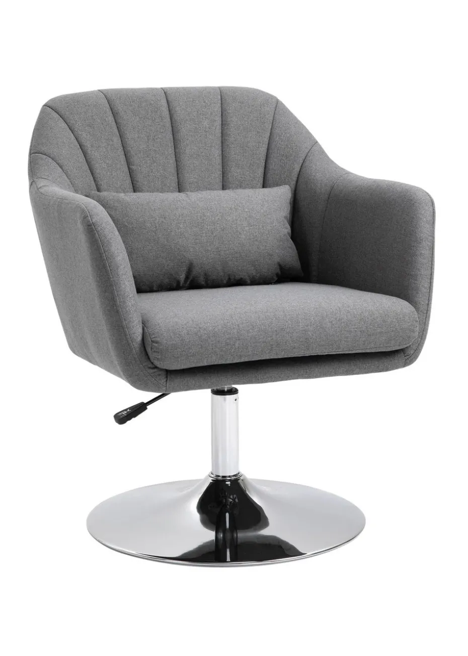 HOMCOM Grey Stylish Retro Linen Swivel Tub Chair (60cm x 60cm x 91cm)