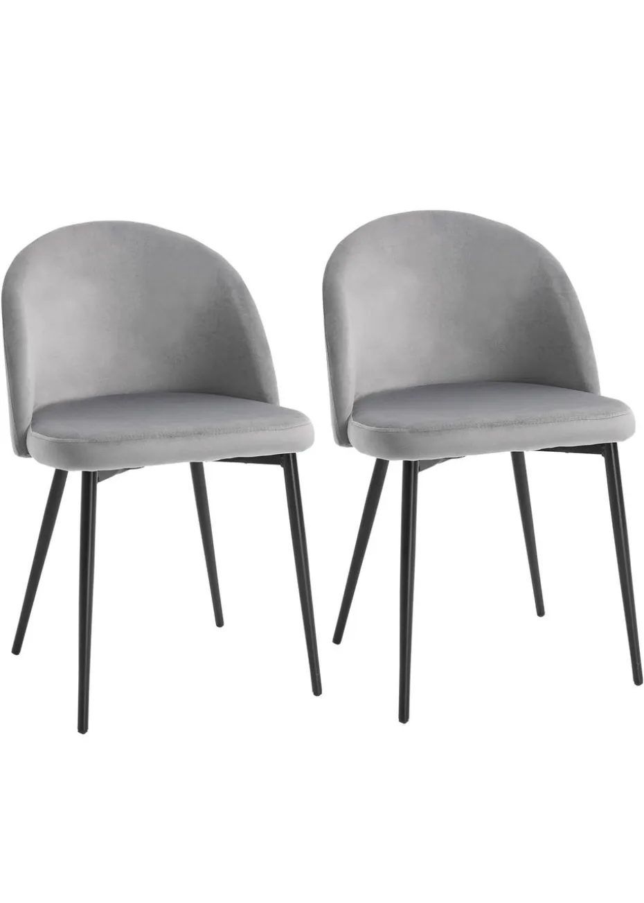 HOMCOM Grey Upholstered Fabric Dining Chairs Set of 2 (49cm x 50cm x 77cm)