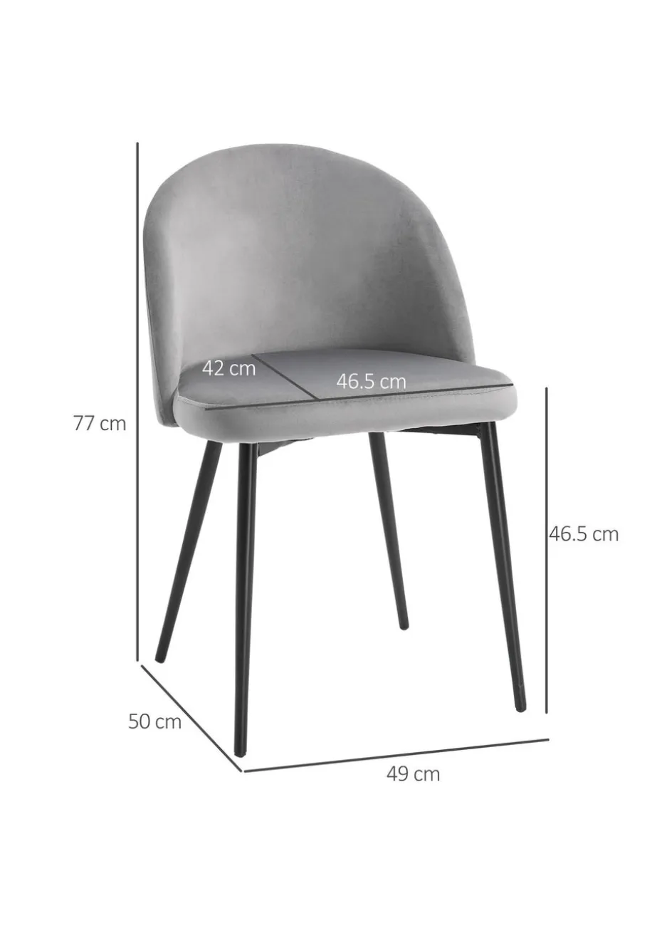 HOMCOM Grey Upholstered Fabric Dining Chairs Set of 2 (49cm x 50cm x 77cm)