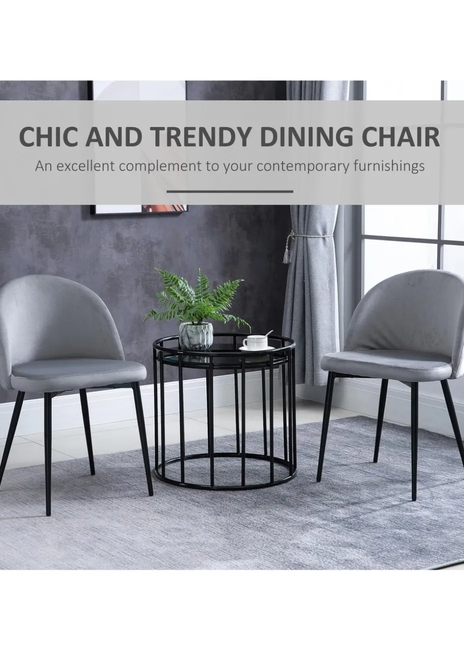 HOMCOM Grey Upholstered Fabric Dining Chairs Set of 2 (49cm x 50cm x 77cm)