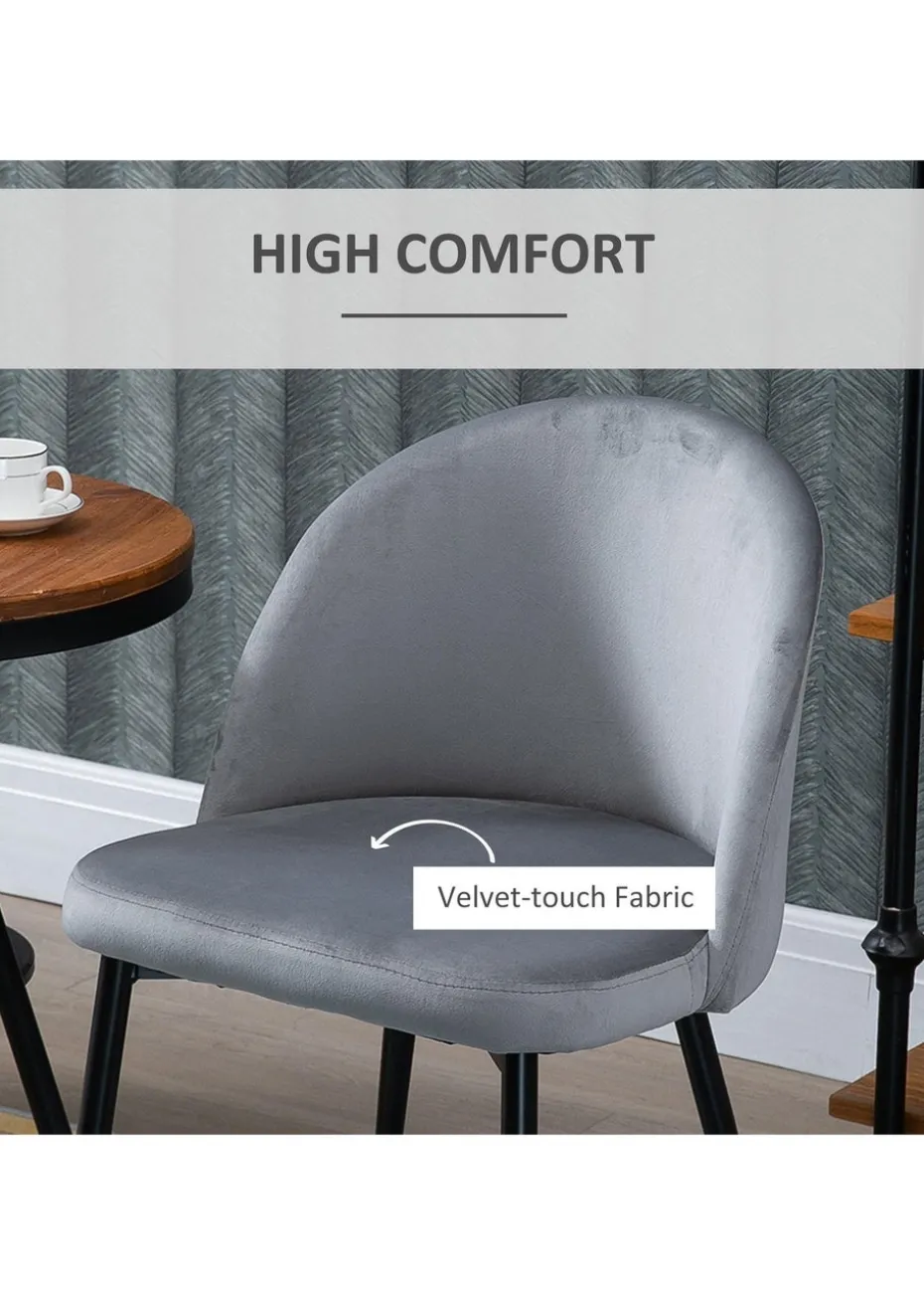 HOMCOM Grey Upholstered Fabric Dining Chairs Set of 2 (49cm x 50cm x 77cm)