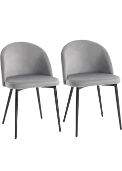 HOMCOM Grey Upholstered Fabric Dining Chairs Set of 2 (49cm x 50cm x 77cm)