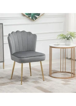 HOMCOM Grey Velvet-Feel Accent Chair (57cm x 58cm x 88cm)