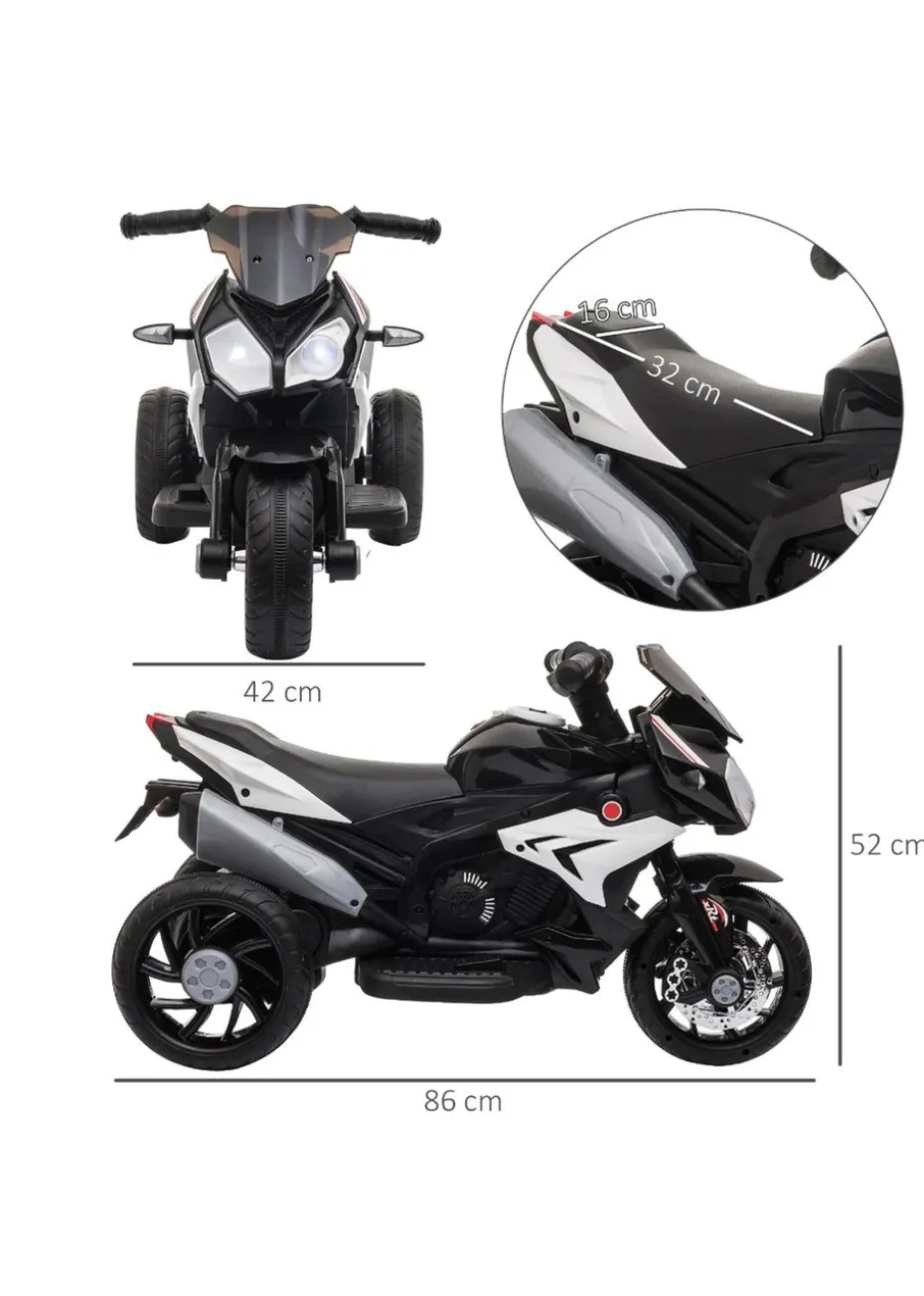 HOMCOM Kids Electric Motorcycle Ride-On Toy 6V Battery with Music, Horn and Lights (Black)