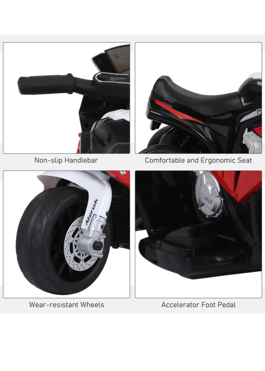 HOMCOM Kids Electric Ride on Motorcycle BMW Licensed with Headlights and Music (Red)