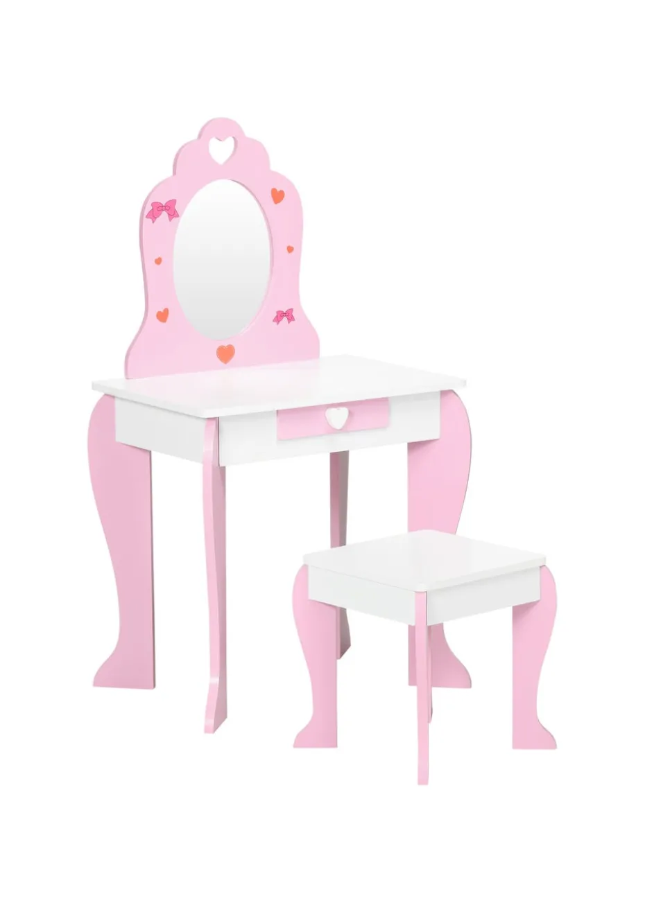HOMCOM Kids Vanity Table Set Make Up Desk with Mirror