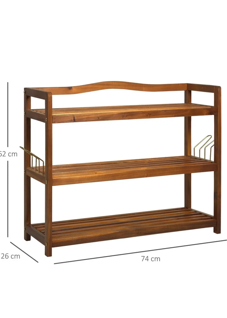 HOMCOM Natural 3-Tier Shoe Rack (74cm x 26cm x 62cm)