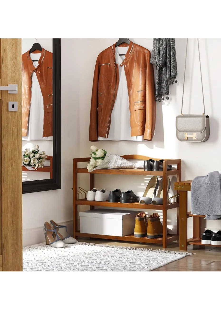 HOMCOM Natural 3-Tier Shoe Rack (74cm x 26cm x 62cm)