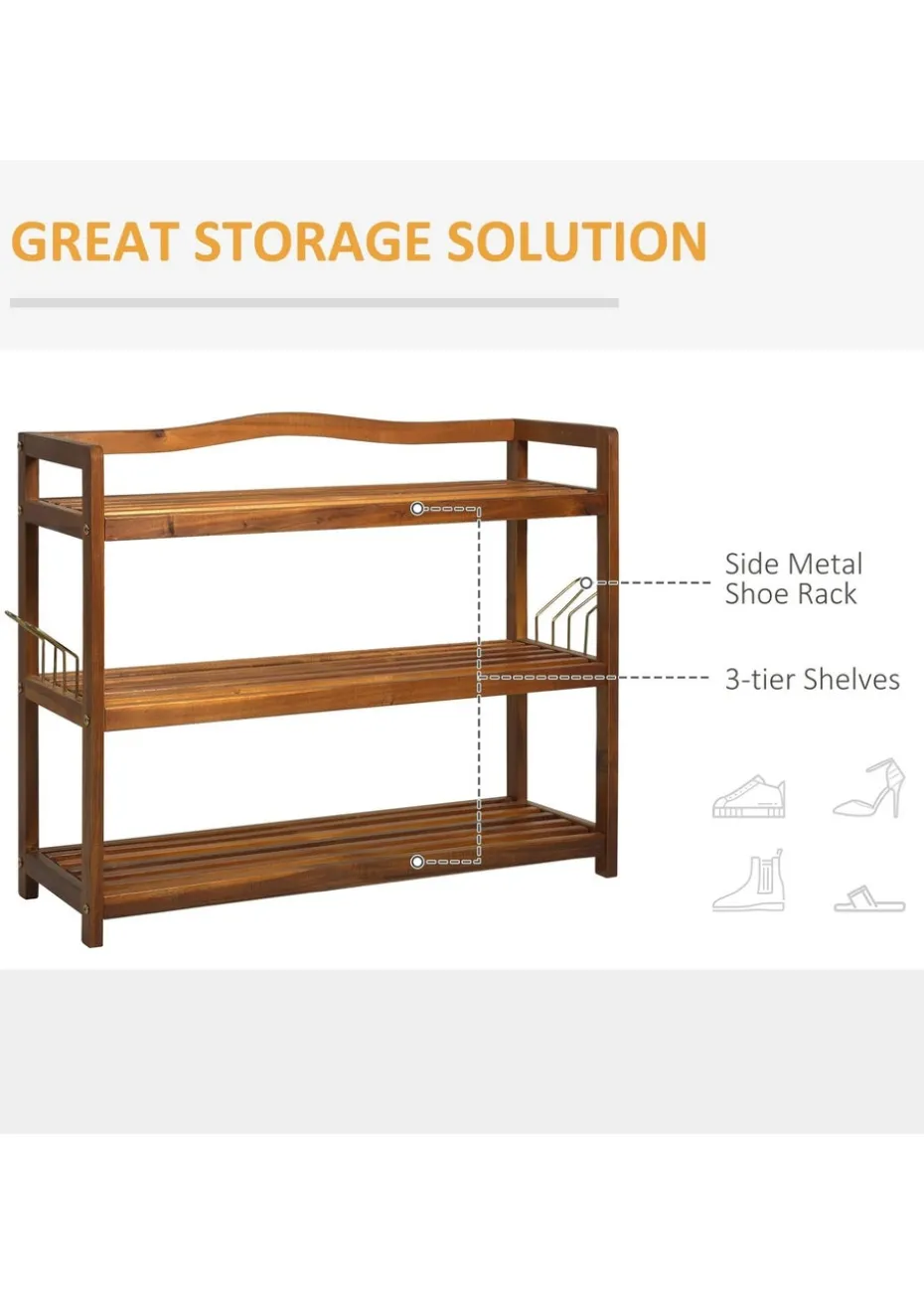 HOMCOM Natural 3-Tier Shoe Rack (74cm x 26cm x 62cm)