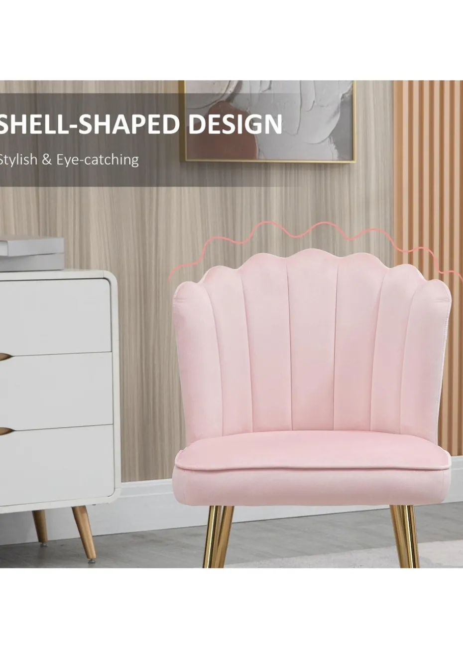 HOMCOM Pink Velvet-Feel Accent Chair (57cm x 58cm x 88cm)