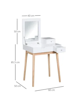 HOMCOM White Dressing Table 2 Drawers (60cm x 50cm x 85.5cm)