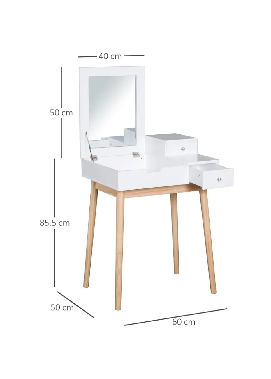 HOMCOM White Dressing Table 2 Drawers (60cm x 50cm x 85.5cm)